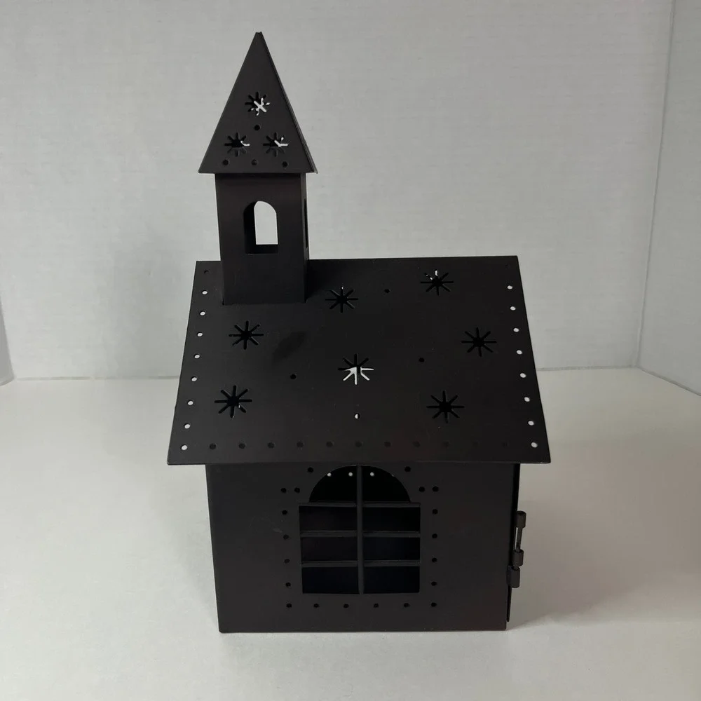 Vtg 2003 Target Woodland Elegance Metal Church Candle Holder Dark Brown Luminary